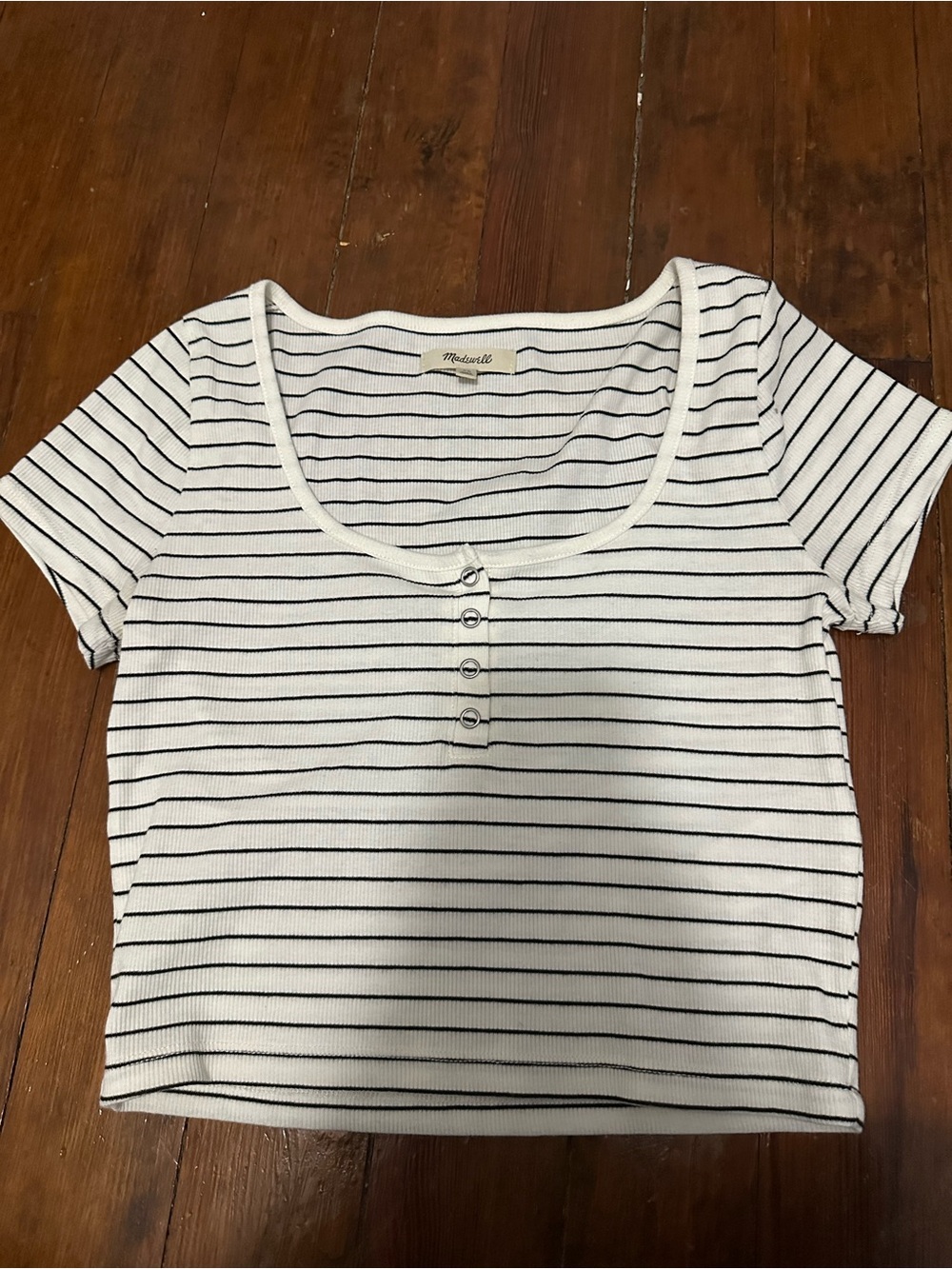 Madewell White and Black Striped Ribbed Top